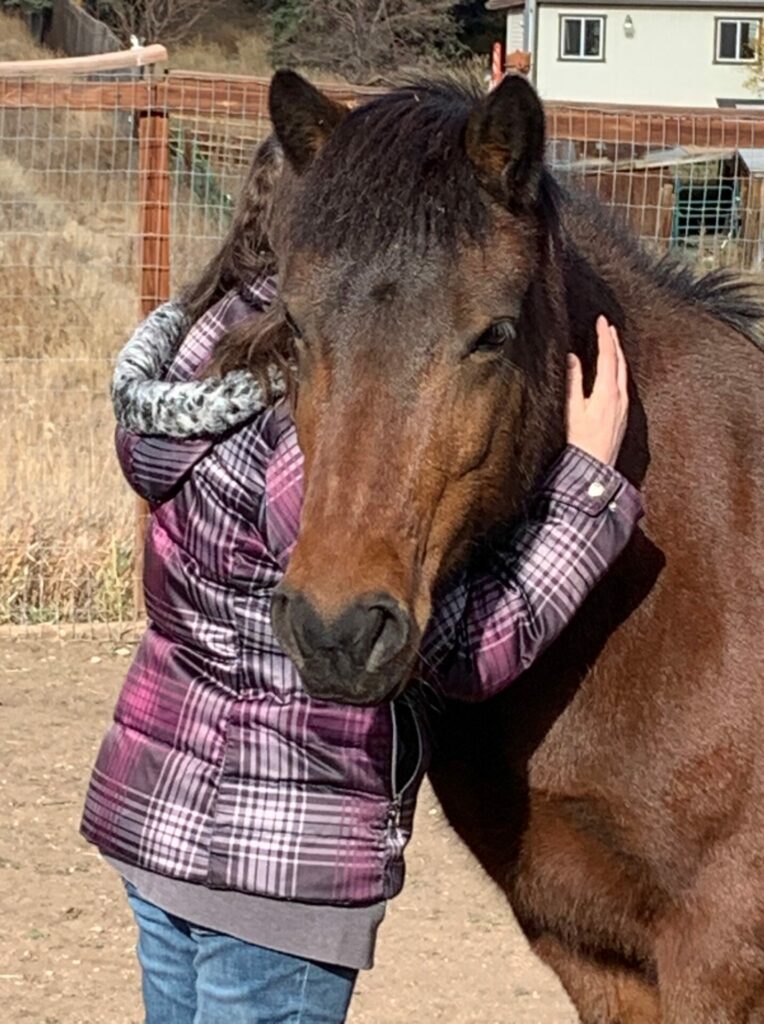 A woman hugging a horse